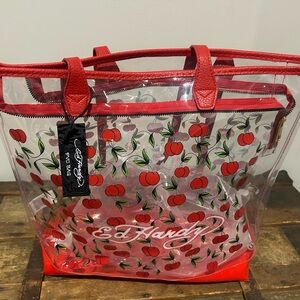 Ed Hardy Cherry Print Clear Red Tote